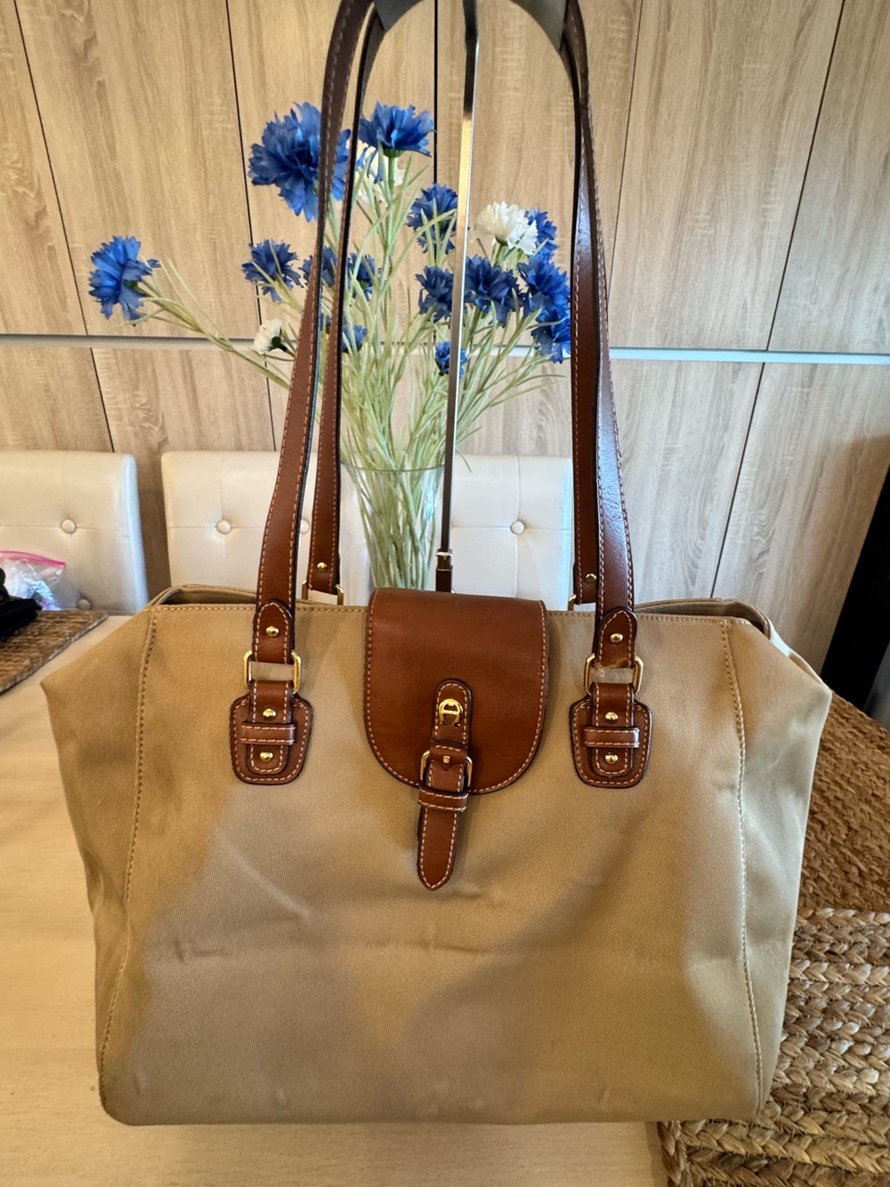 Classic Vintage Etienne Aigner Nylon & Leather Shoulder Tote Bag